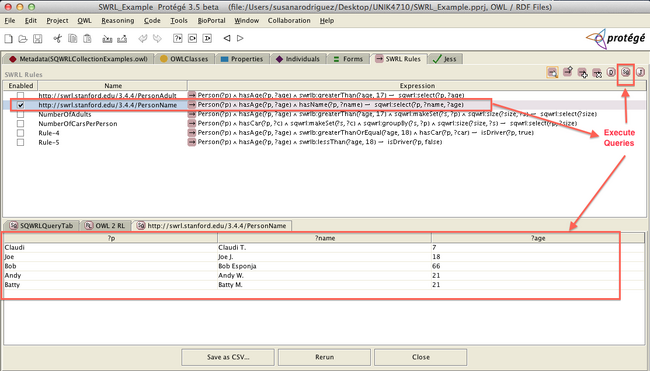Result of running queries