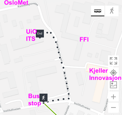 Walk from bus to ITS, Kjeller