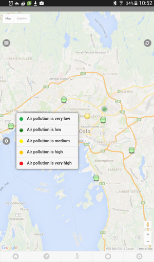 Screenshot of the CitySense app